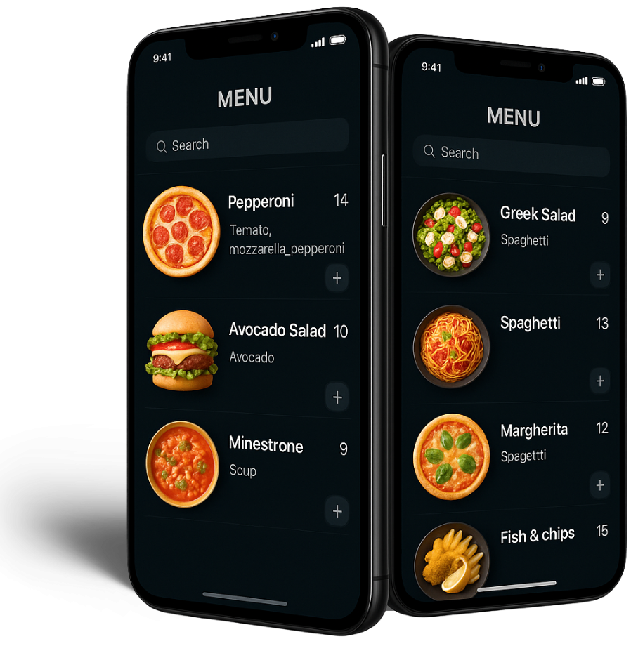 deux iPhones présentant un menu digitalisé restaurant Ti-Menu