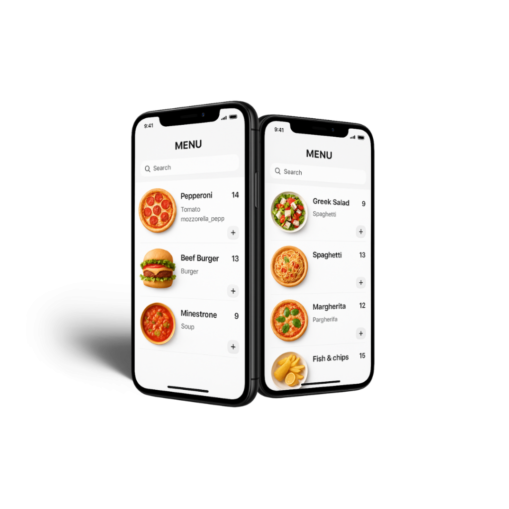 deux iPhones affichant un menu digitalisé restaurant
