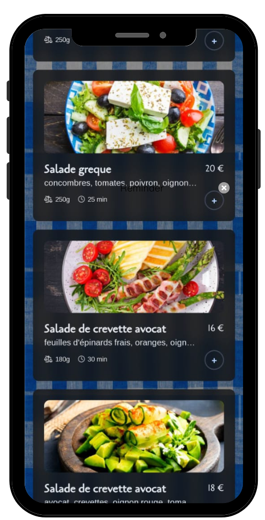 menu digitalisé restaurant sur iPhone